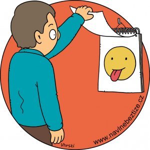 Den blbec. Muž odtrhávající kalendář kde další den je se smajlíkem vyplazujícím jazyk. Ilustrace.