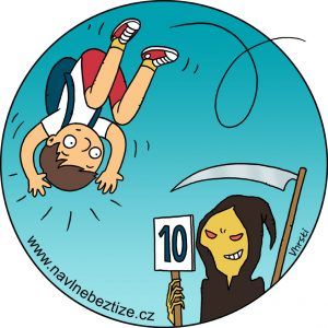 Salto Mortale. Já v letu salta a smrtka hodnotící můj výkon. Ilustrace.