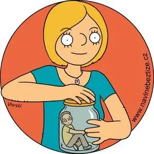 Přál bych si mít sílu. Moje žena držící zavařovací sklenici ve které sedím já. Ilustrace.