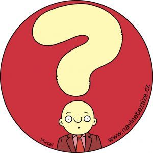 Žádné odpovědi. Já a moje hlava jako tečka pod obrovským otazníkem. Ilustrace.