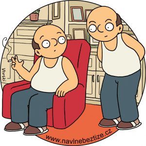 Pozorování. Já hledím na sebe v křesle a s cigárem. Ilustrace.