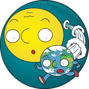 Zrychlování životaběhu. Slunce se Zemí v závodu. Ilustrace.