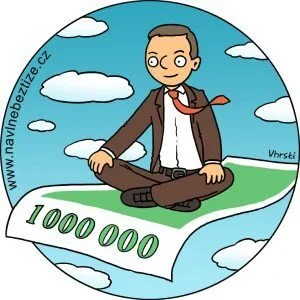 Designerem vlastní mzdy. Já na bankovce jako na létajícím koberci. Ilustrace.