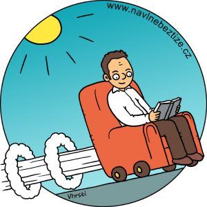 Princip samořidtitelnosti. Já na tryskovém křesle. Ilustrace.